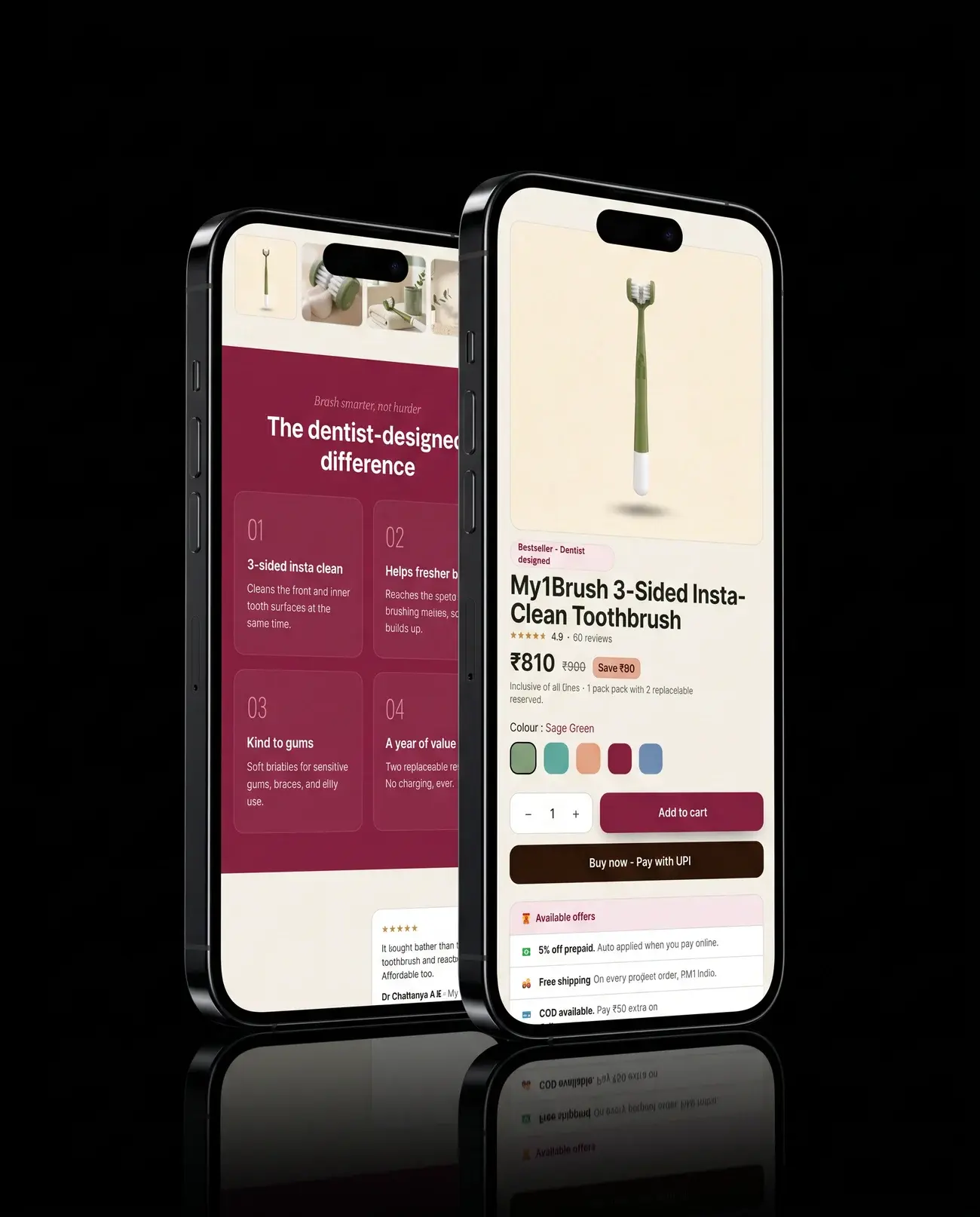 MyOrlCare app — product page shown on two phones